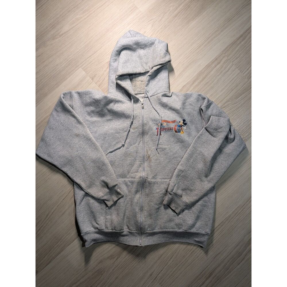 Vintage Disneyland 55th Anniversary Mickey Zip Up Hoodie Gray Hanes Graphic